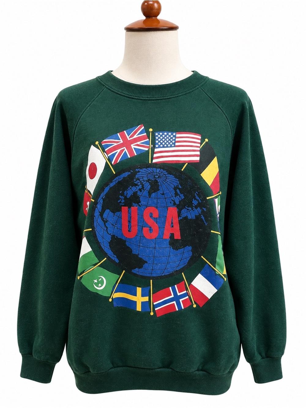 Hanes Green USA Flag Sweatshirt Vintage Activewear L